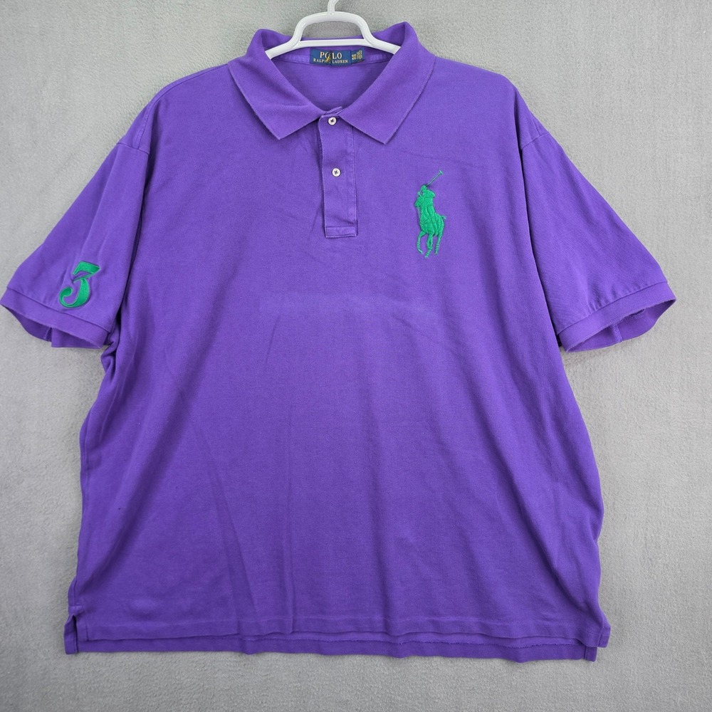Polo Ralph Lauren Big Pony Polo Shirt Purple 4XB Cotton Short Sleeve Big & Tall